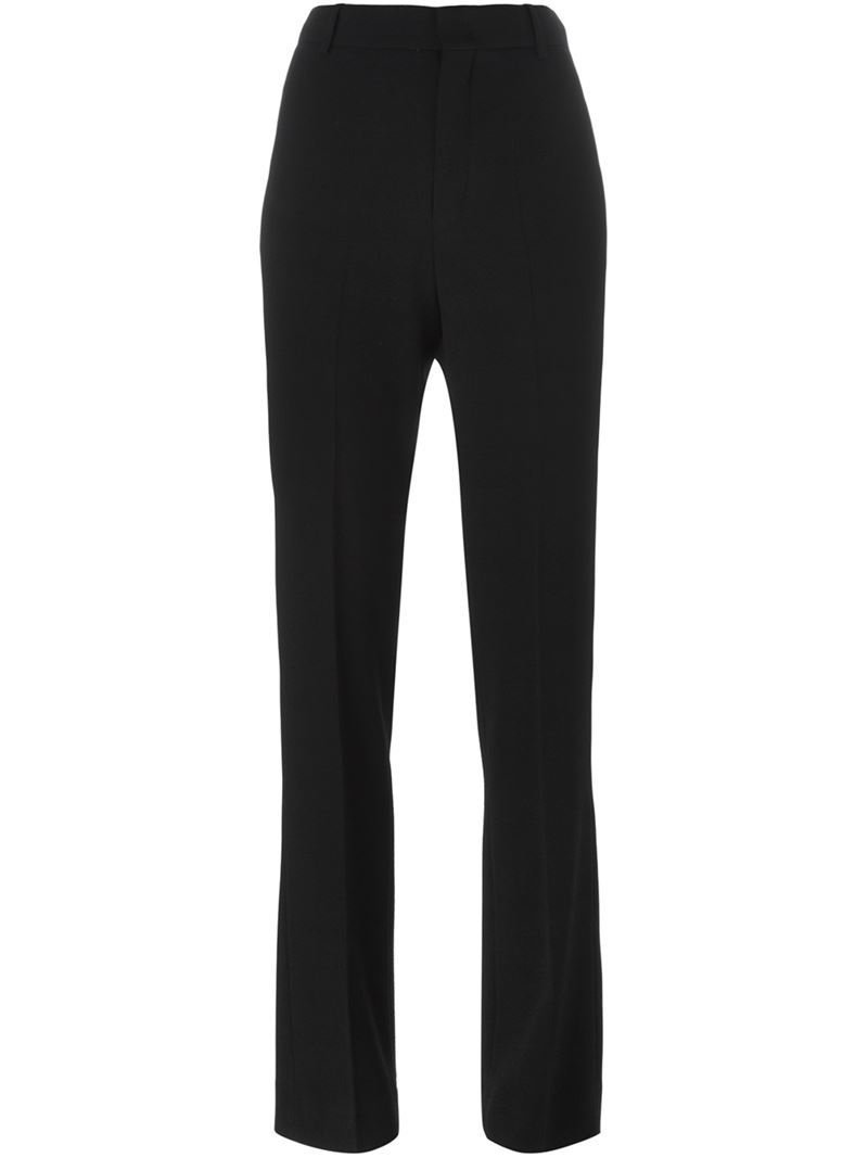 Straight Leg Trousers, Women's, Black - length: standard; pattern: plain; waist: high rise; predominant colour: black; occasions: work; fibres: wool - mix; fit: straight leg; pattern type: fabric; texture group: woven light midweight; style: standard; season: a/w 2015