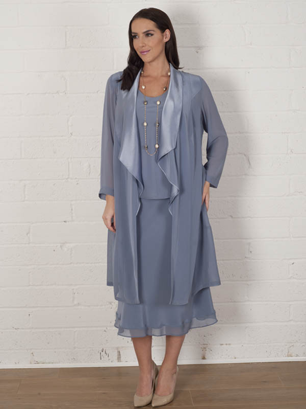 Steel Satin Back Crepe Skirt - length: below the knee; pattern: plain; fit: loose/voluminous; style: pleated; waist: high rise; predominant colour: denim; fibres: polyester/polyamide - 100%; occasions: occasion; hip detail: soft pleats at hip/draping at hip/flared at hip; texture group: crepes; pattern type: fabric; season: a/w 2015