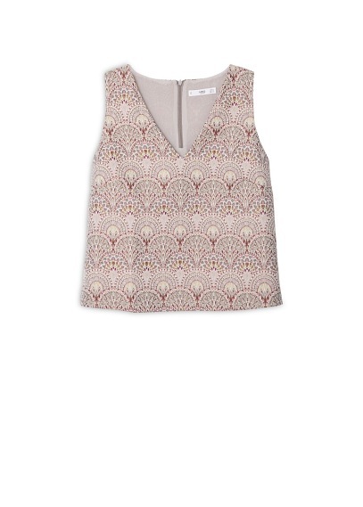 Jacquard Cotton Top - neckline: low v-neck; sleeve style: standard vest straps/shoulder straps; predominant colour: blush; secondary colour: taupe; occasions: casual, creative work; length: standard; style: top; fibres: cotton - stretch; fit: straight cut; sleeve length: sleeveless; pattern type: fabric; pattern size: standard; pattern: patterned/print; texture group: brocade/jacquard; multicoloured: multicoloured; season: a/w 2015