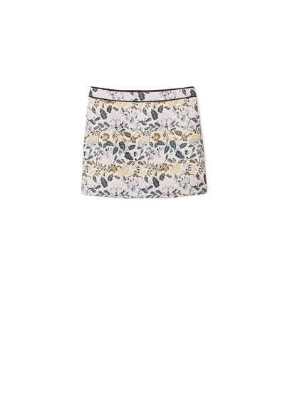 Jacquard Cotton Skirt - length: mini; style: straight; waist: mid/regular rise; predominant colour: blush; occasions: casual, creative work; fibres: cotton - 100%; fit: straight cut; pattern type: fabric; pattern: patterned/print; texture group: brocade/jacquard; pattern size: big & busy (bottom); multicoloured: multicoloured; season: a/w 2015