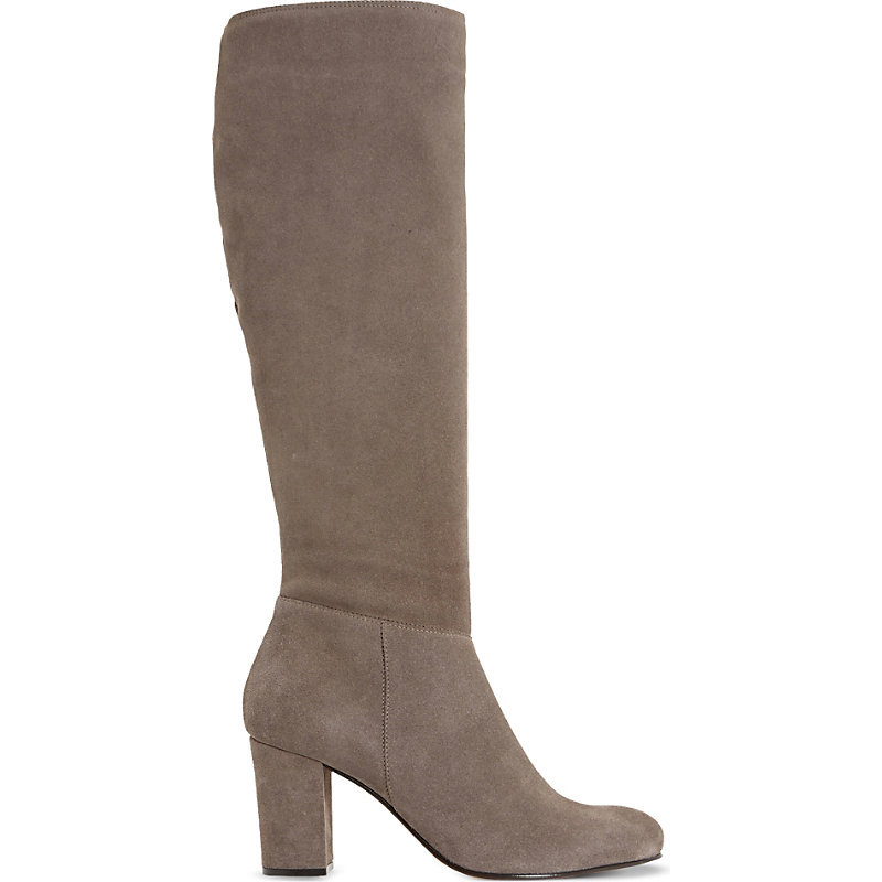 Toulon Suede Knee High Boots, Women's, Eur 41 / 8 Uk Women, Dark Taupe - predominant colour: taupe; occasions: casual; material: suede; heel height: high; heel: block; toe: round toe; boot length: knee; style: standard; finish: plain; pattern: plain; season: a/w 2015