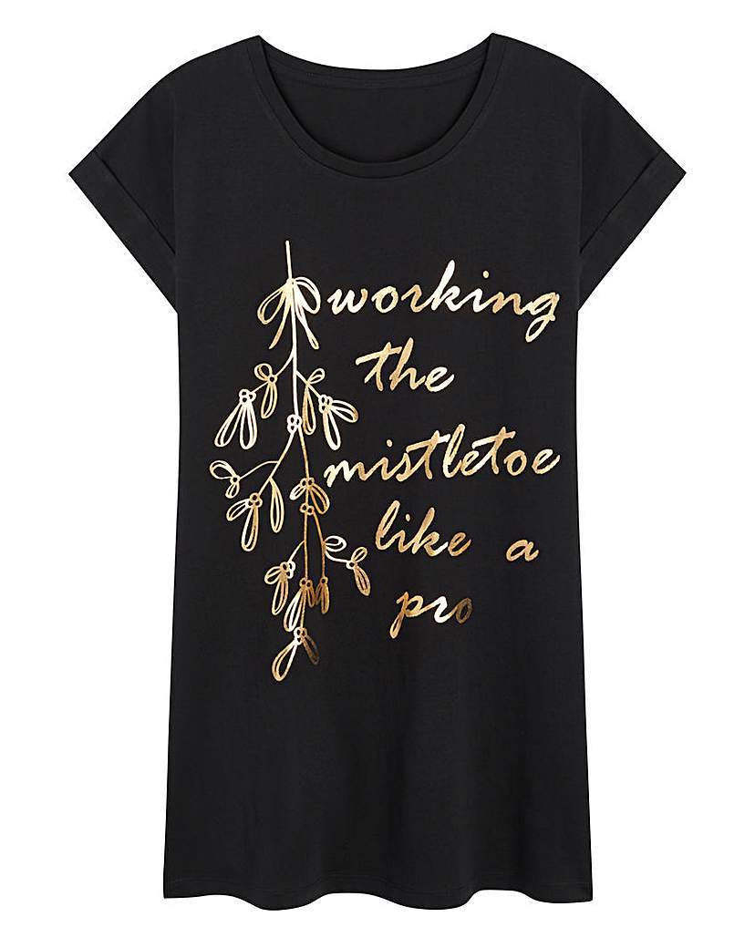 Mistletoe Logo T Shirt - style: t-shirt; secondary colour: gold; predominant colour: black; occasions: casual; length: standard; fibres: cotton - stretch; fit: loose; neckline: crew; sleeve length: short sleeve; sleeve style: standard; pattern type: fabric; pattern size: standard; texture group: jersey - stretchy/drapey; pattern: graphic/slogan; season: a/w 2015