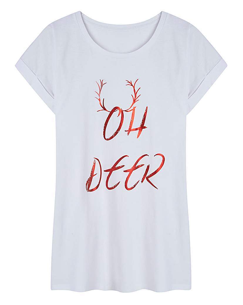 Oh Deer Logo T Shirt - style: t-shirt; predominant colour: white; secondary colour: true red; occasions: casual; length: standard; fibres: cotton - stretch; fit: loose; neckline: crew; sleeve length: short sleeve; sleeve style: standard; pattern type: fabric; pattern size: standard; texture group: jersey - stretchy/drapey; pattern: graphic/slogan; season: a/w 2015
