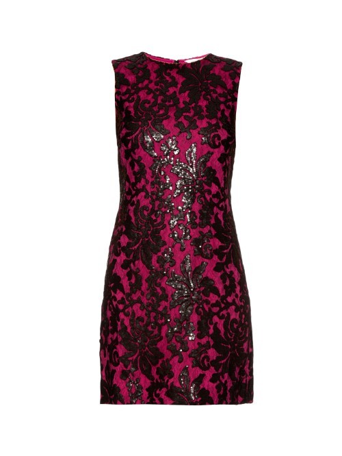 Kaleb Dress - style: shift; length: mid thigh; fit: tailored/fitted; sleeve style: sleeveless; bust detail: added detail/embellishment at bust; predominant colour: hot pink; secondary colour: black; occasions: evening; fibres: nylon - 100%; neckline: crew; sleeve length: sleeveless; pattern type: fabric; pattern: patterned/print; texture group: other - light to midweight; embellishment: beading; multicoloured: multicoloured; season: a/w 2015