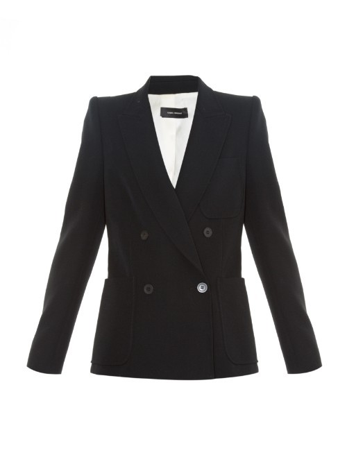 Ryam Double Breasted Blazer - pattern: plain; style: double breasted blazer; length: below the bottom; collar: standard lapel/rever collar; predominant colour: black; fit: tailored/fitted; fibres: wool - mix; sleeve length: long sleeve; sleeve style: standard; collar break: low/open; pattern type: fabric; texture group: woven light midweight; occasions: creative work; season: a/w 2015