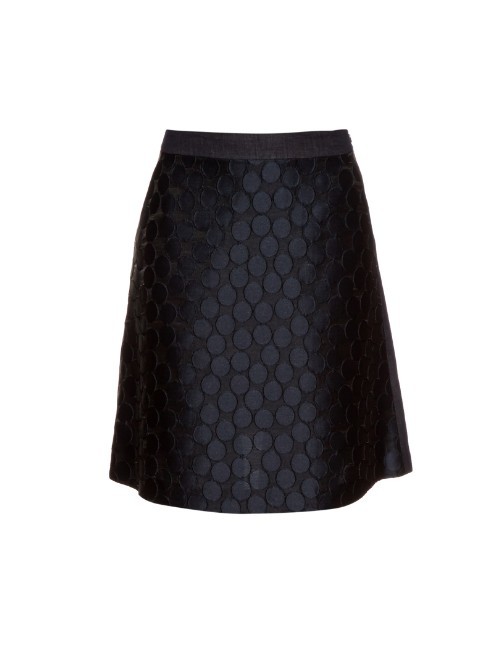 Halle Skirt - length: mid thigh; fit: body skimming; waist: high rise; predominant colour: black; occasions: casual, creative work; style: a-line; fibres: cotton - mix; waist detail: narrow waistband; pattern type: fabric; pattern: patterned/print; texture group: other - light to midweight; pattern size: standard (bottom); season: a/w 2015