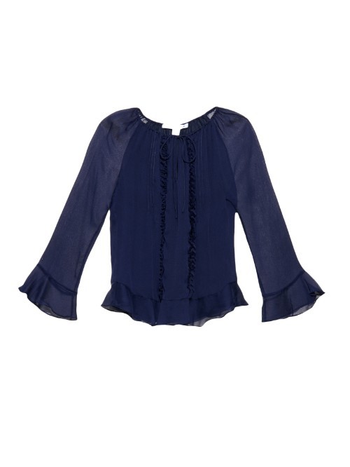 Simonia Blouse - sleeve style: bell sleeve; pattern: plain; style: blouse; predominant colour: navy; occasions: work; length: standard; fibres: polyester/polyamide - 100%; fit: body skimming; neckline: crew; sleeve length: 3/4 length; texture group: sheer fabrics/chiffon/organza etc.; pattern type: fabric; season: a/w 2015