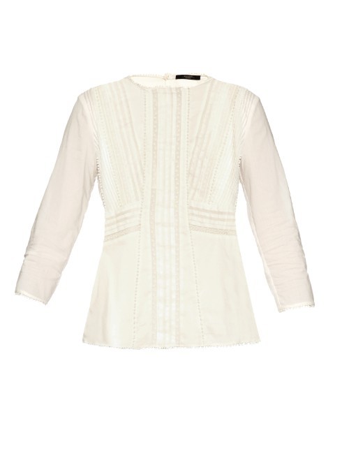 Panarea Top - pattern: plain; predominant colour: ivory/cream; occasions: work; length: standard; style: top; fibres: cotton - 100%; fit: body skimming; neckline: crew; sleeve length: long sleeve; sleeve style: standard; texture group: cotton feel fabrics; pattern type: fabric; season: a/w 2015