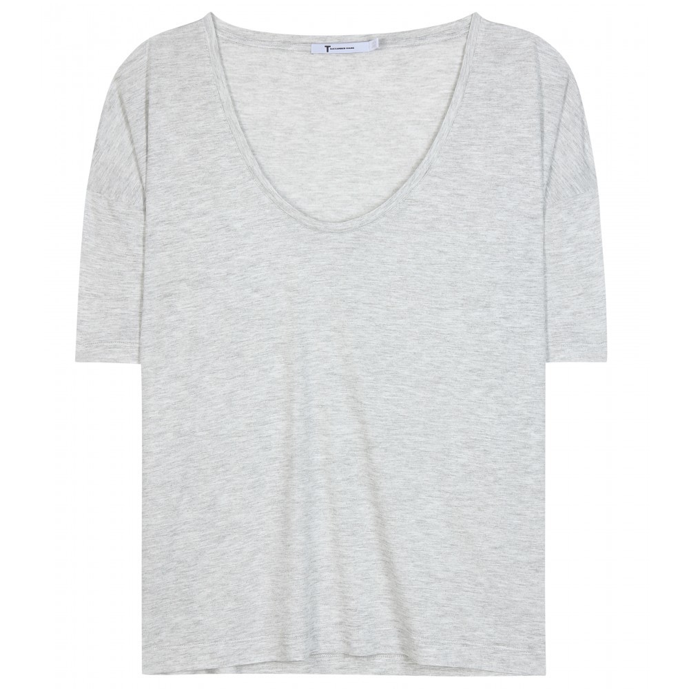 Jersey T Shirt - pattern: plain; style: t-shirt; predominant colour: light grey; occasions: casual, creative work; length: standard; neckline: scoop; fibres: cotton - 100%; fit: body skimming; sleeve length: short sleeve; sleeve style: standard; pattern type: fabric; texture group: jersey - stretchy/drapey; season: a/w 2015