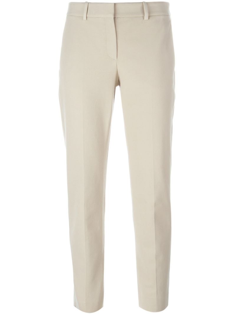 Slim Cropped Trousers, Women's, Nude/Neutrals - pattern: plain; waist: mid/regular rise; predominant colour: stone; occasions: casual, creative work; length: ankle length; fibres: cotton - mix; texture group: cotton feel fabrics; fit: skinny/tight leg; pattern type: fabric; style: standard; season: a/w 2015