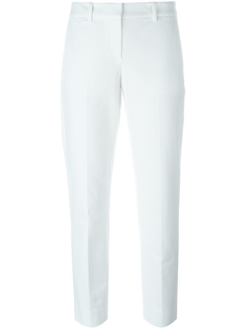 Slim Cropped Trousers, Women's, White - pattern: plain; waist: mid/regular rise; predominant colour: white; occasions: casual; length: ankle length; fibres: cotton - stretch; texture group: cotton feel fabrics; fit: slim leg; pattern type: fabric; style: standard; season: a/w 2015