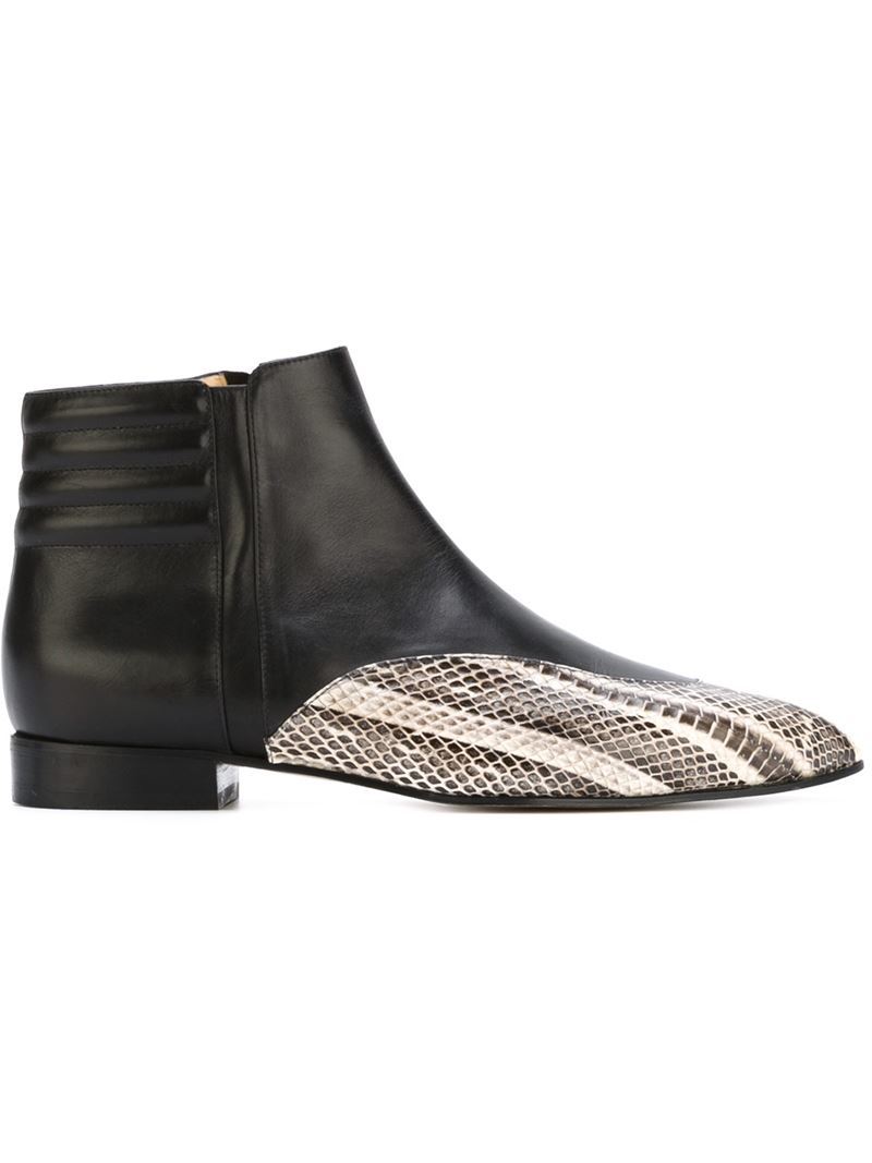 'china' Boots, Women's, Black - secondary colour: taupe; predominant colour: black; occasions: casual, creative work; material: leather; heel height: flat; heel: standard; toe: round toe; boot length: ankle boot; style: standard; finish: plain; pattern: animal print; season: a/w 2015