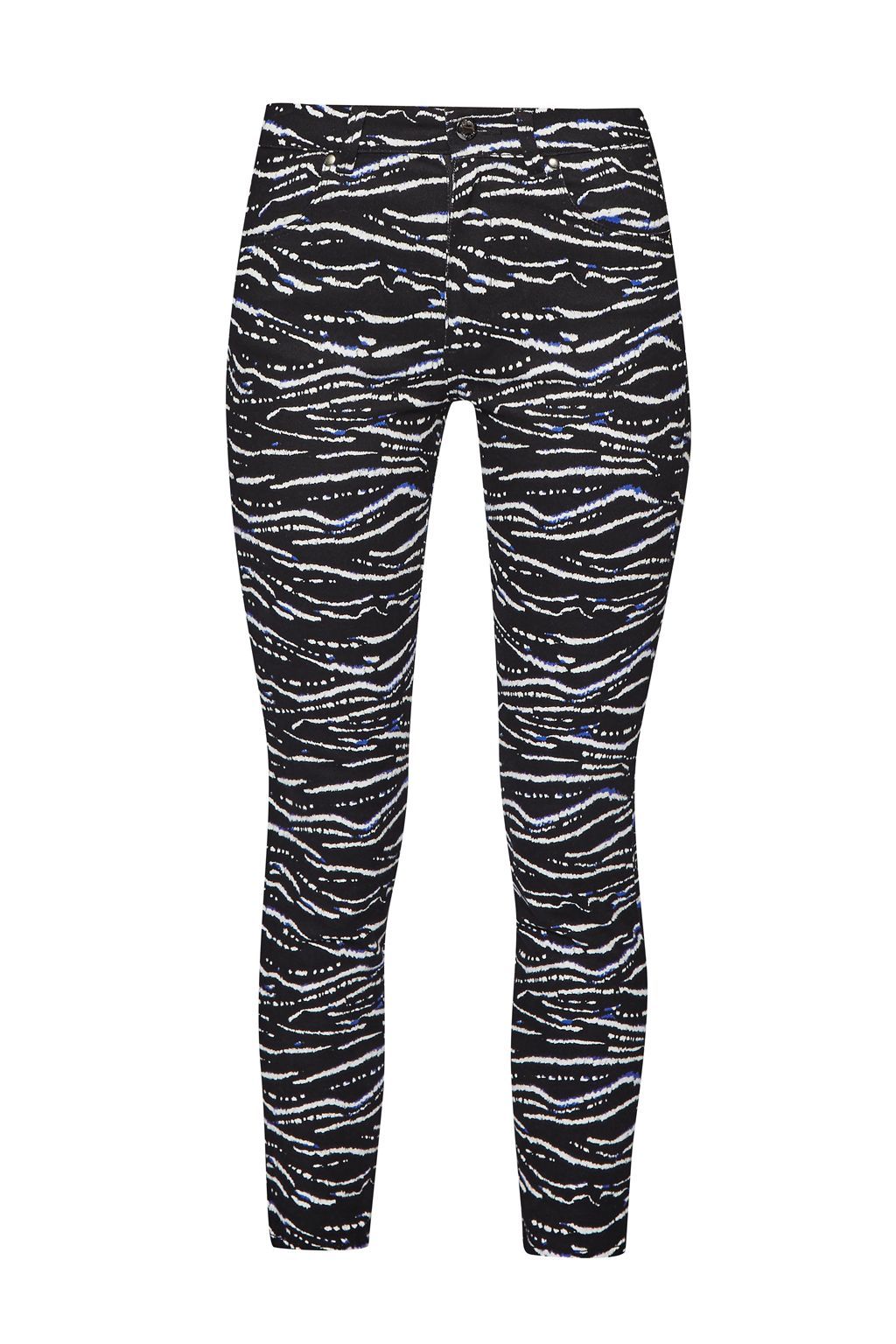 Tapir Wave Denim Cropped Jeans, Black - style: skinny leg; waist: mid/regular rise; secondary colour: white; predominant colour: black; occasions: casual, creative work; length: ankle length; fibres: cotton - stretch; texture group: denim; pattern type: fabric; pattern: patterned/print; pattern size: standard (bottom); season: a/w 2015