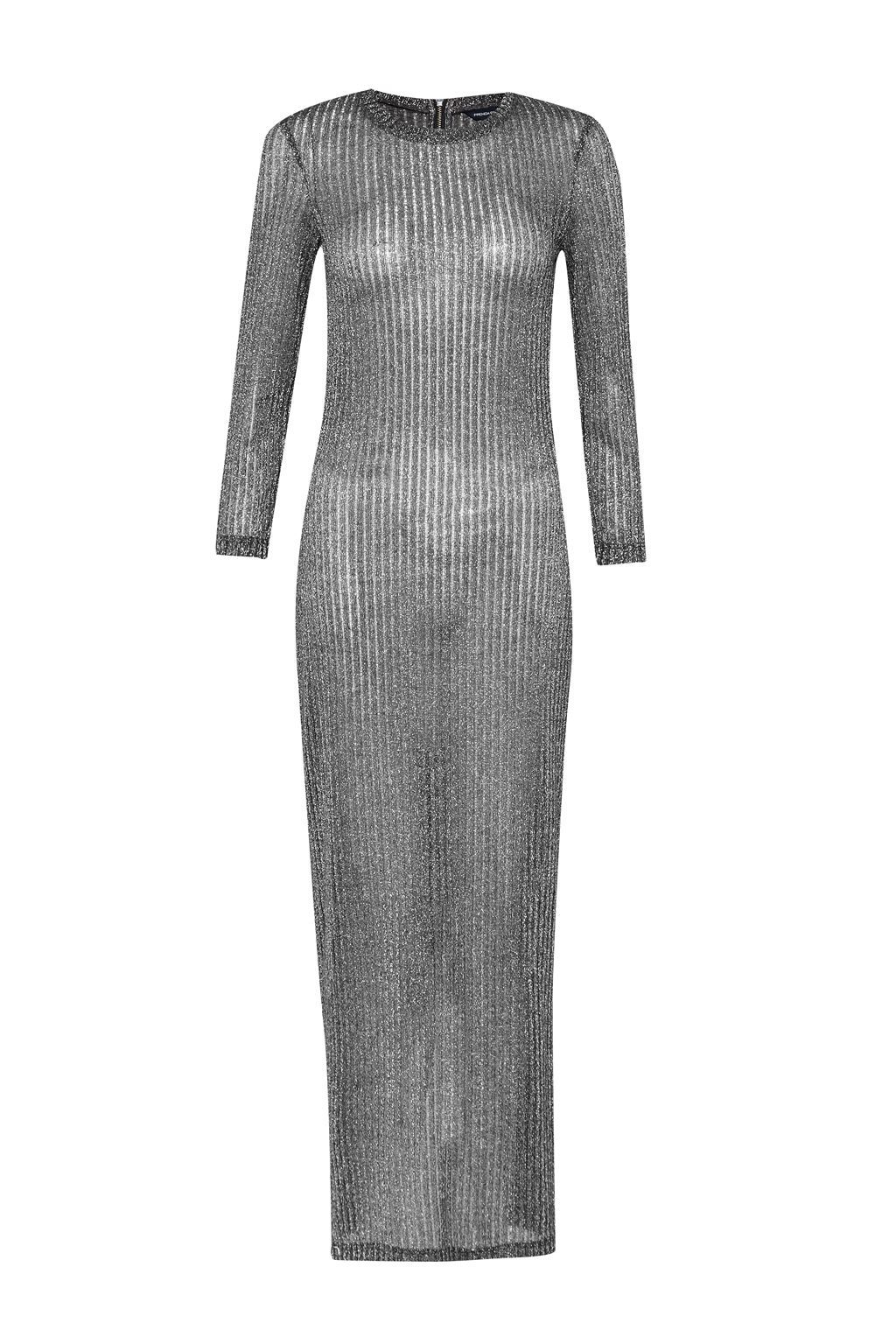 Flicker Rib Metallic Midi Dress, Grey - style: shift; length: calf length; pattern: plain; hip detail: fitted at hip; predominant colour: mid grey; occasions: evening; fit: body skimming; neckline: crew; sleeve length: long sleeve; sleeve style: standard; texture group: jersey - clingy; pattern type: fabric; fibres: viscose/rayon - mix; embellishment: glitter; season: a/w 2015
