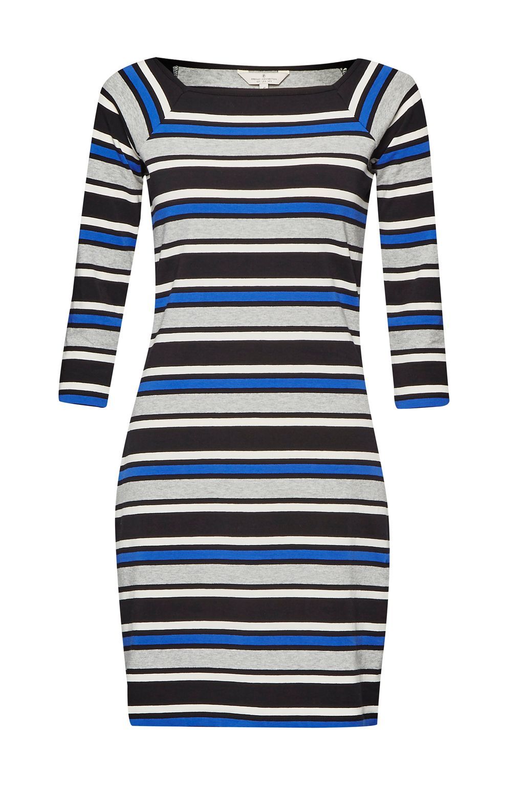 Suo Stripe Stretch Dress, Blue - length: mini; neckline: high square neck; fit: tight; pattern: horizontal stripes; style: bodycon; hip detail: fitted at hip; predominant colour: royal blue; secondary colour: black; occasions: evening, creative work; fibres: cotton - stretch; sleeve length: 3/4 length; sleeve style: standard; texture group: jersey - clingy; pattern type: fabric; pattern size: standard; multicoloured: multicoloured; season: a/w 2015