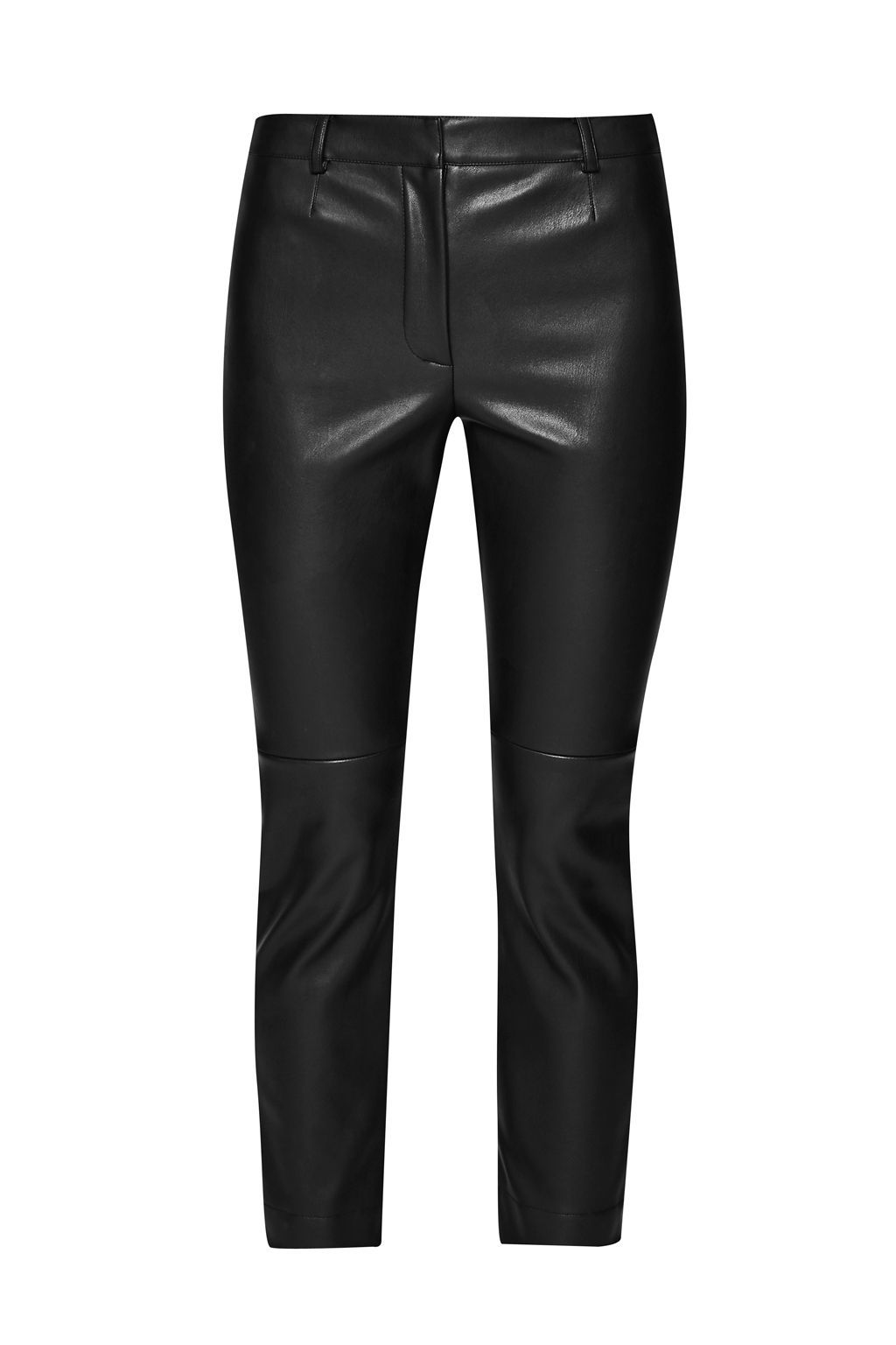 Atlantic Faux Leather Cropped Trousers, Black - pattern: plain; waist: mid/regular rise; predominant colour: black; occasions: evening, creative work; length: ankle length; texture group: leather; fit: slim leg; pattern type: fabric; style: standard; fibres: pvc/polyurethene - 100%; season: a/w 2015