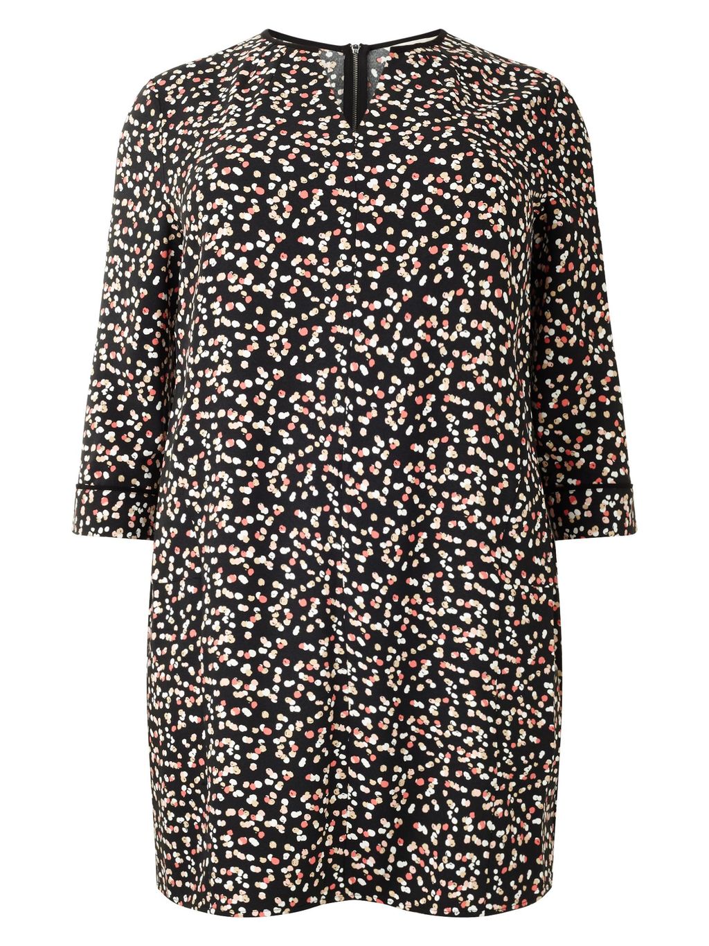 Belinda Tunic, Multi Coloured - length: below the bottom; style: tunic; pattern: polka dot; secondary colour: stone; predominant colour: black; occasions: casual; fibres: polyester/polyamide - 100%; fit: straight cut; neckline: crew; sleeve length: 3/4 length; sleeve style: standard; pattern type: fabric; pattern size: standard; texture group: jersey - stretchy/drapey; season: a/w 2015
