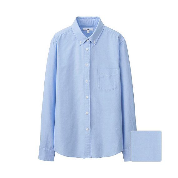 Women Oxford Long Sleeve Shirt Blue - neckline: shirt collar/peter pan/zip with opening; pattern: plain; length: below the bottom; style: shirt; predominant colour: pale blue; occasions: casual, work, creative work; fibres: cotton - 100%; fit: body skimming; sleeve length: long sleeve; sleeve style: standard; texture group: cotton feel fabrics; pattern type: fabric; season: a/w 2015
