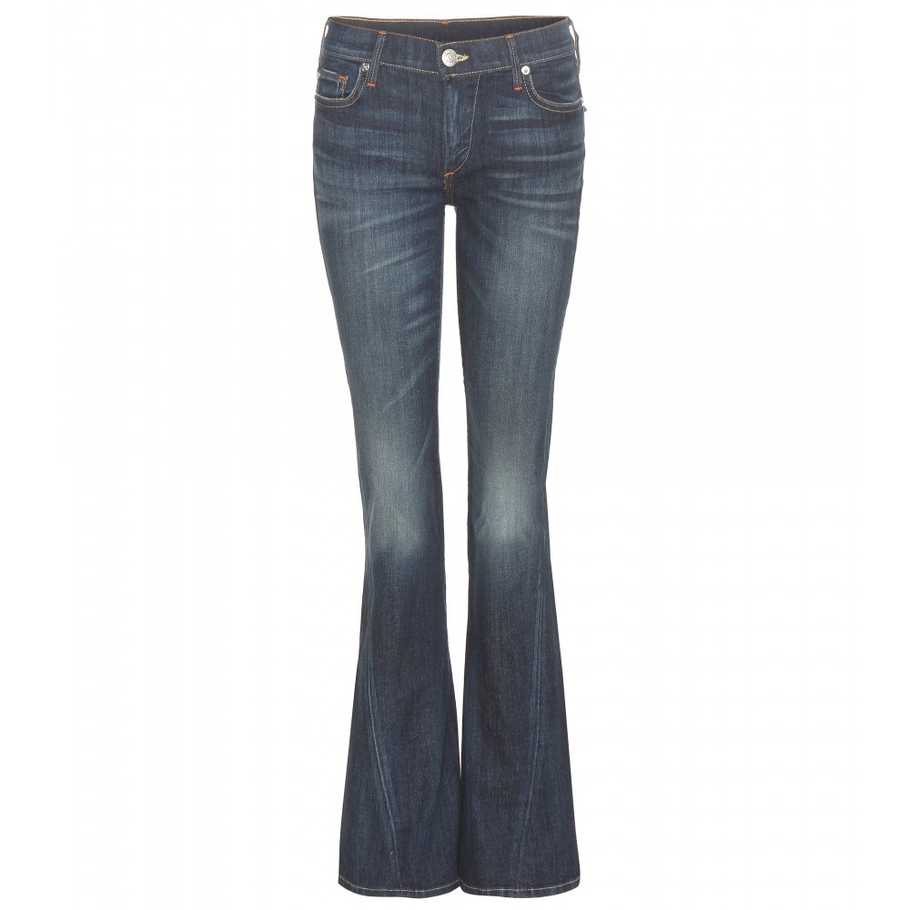 Becca Flared Jeans - style: flares; length: standard; pattern: plain; pocket detail: traditional 5 pocket; waist: mid/regular rise; predominant colour: navy; occasions: casual; fibres: cotton - 100%; jeans detail: whiskering, shading down centre of thigh, dark wash; texture group: denim; pattern type: fabric; season: a/w 2015; wardrobe: basic