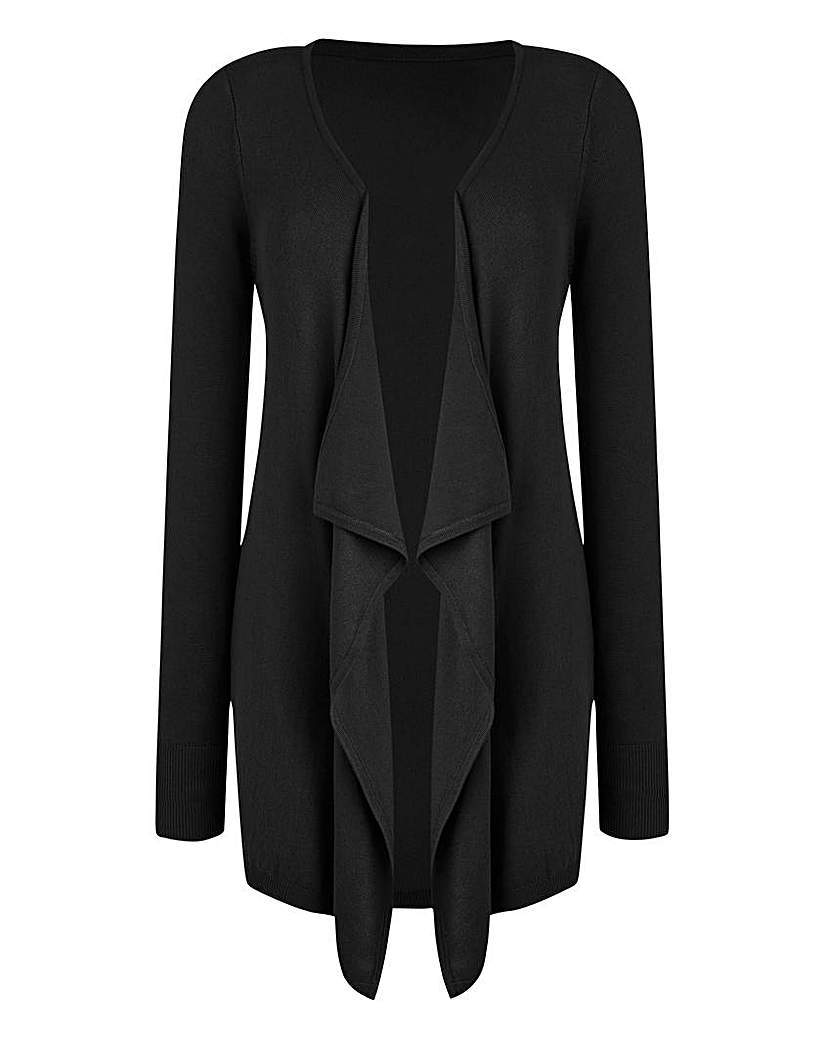 Waterfall Cardigan - pattern: plain; neckline: waterfall neck; length: below the bottom; style: open front; predominant colour: black; occasions: casual, creative work; fibres: polyester/polyamide - mix; fit: loose; sleeve length: long sleeve; sleeve style: standard; texture group: knits/crochet; pattern type: knitted - fine stitch; season: a/w 2015