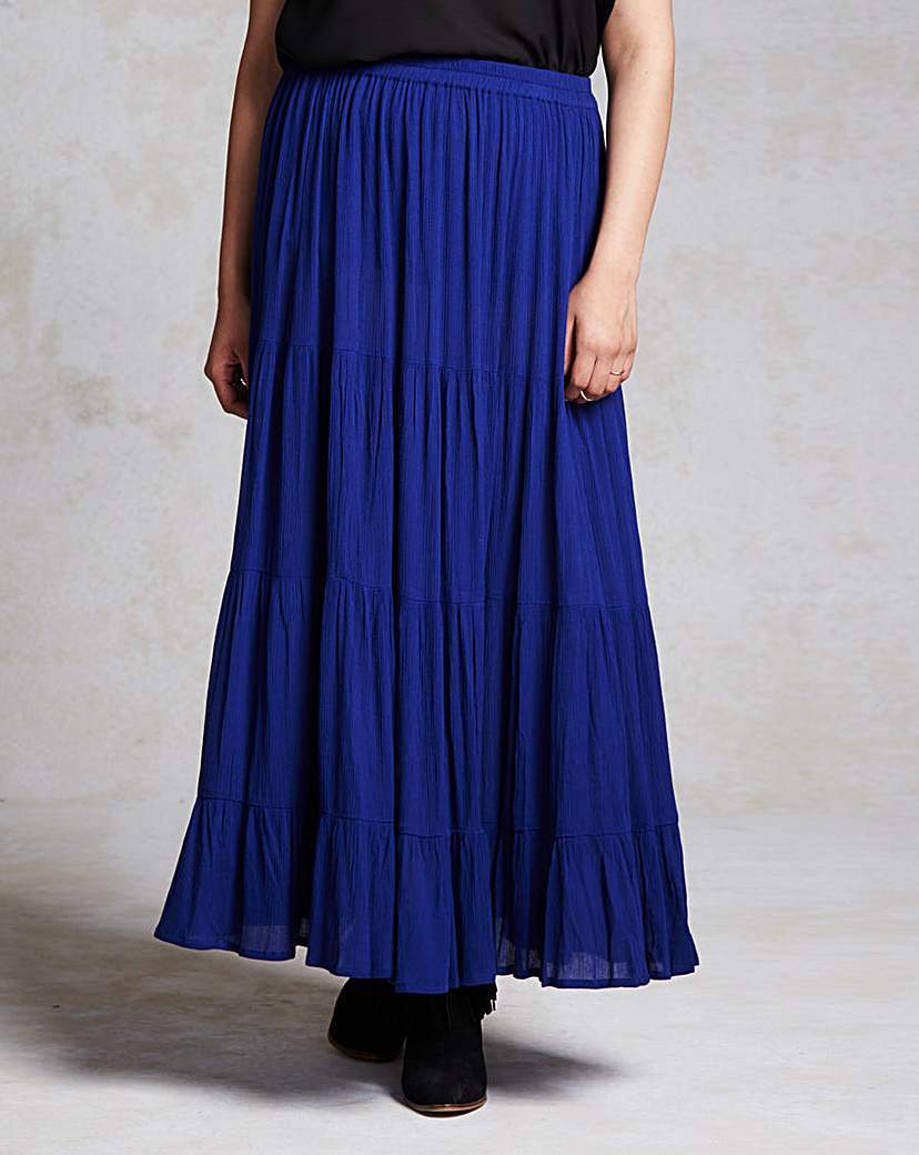 Crinkle Tiered Maxi Skirt - pattern: plain; length: ankle length; fit: loose/voluminous; waist: high rise; predominant colour: royal blue; occasions: casual; style: maxi skirt; fibres: polyester/polyamide - 100%; hip detail: soft pleats at hip/draping at hip/flared at hip; waist detail: narrow waistband; texture group: sheer fabrics/chiffon/organza etc.; pattern type: fabric; season: a/w 2015