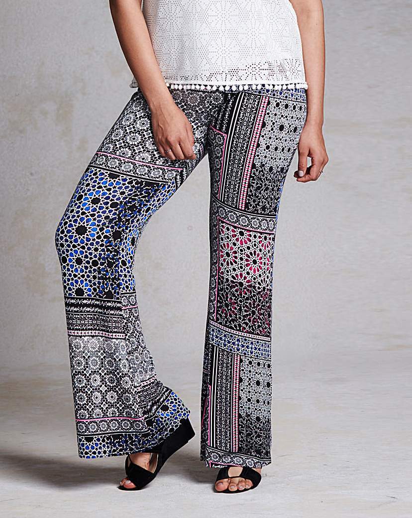 Jersey Kickflare Trouser - length: standard; waist detail: elasticated waist; pattern: paisley; waist: mid/regular rise; predominant colour: turquoise; secondary colour: black; occasions: casual; fibres: polyester/polyamide - stretch; fit: flares; pattern type: fabric; texture group: jersey - stretchy/drapey; style: standard; pattern size: standard (bottom); multicoloured: multicoloured; season: a/w 2015