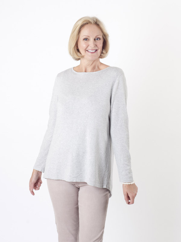 Gerry Weber Silver Grey Fine Knit Jumper - neckline: slash/boat neckline; pattern: plain; style: standard; predominant colour: silver; occasions: casual, creative work; length: standard; fibres: wool - mix; fit: loose; sleeve length: long sleeve; sleeve style: standard; texture group: knits/crochet; pattern type: knitted - fine stitch; season: a/w 2015