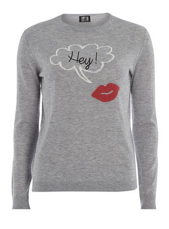 Womens **Poppy Lux Grey Marl Sweater Grey - neckline: round neck; style: standard; secondary colour: true red; predominant colour: mid grey; occasions: casual; length: standard; fit: standard fit; sleeve length: long sleeve; sleeve style: standard; texture group: knits/crochet; pattern type: knitted - fine stitch; pattern size: standard; pattern: patterned/print; fibres: viscose/rayon - mix; season: a/w 2015
