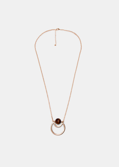 Pendant Long Necklace - secondary colour: chocolate brown; predominant colour: gold; occasions: casual, creative work; style: pendant; length: long; size: standard; material: chain/metal; finish: metallic; embellishment: jewels/stone; season: a/w 2015