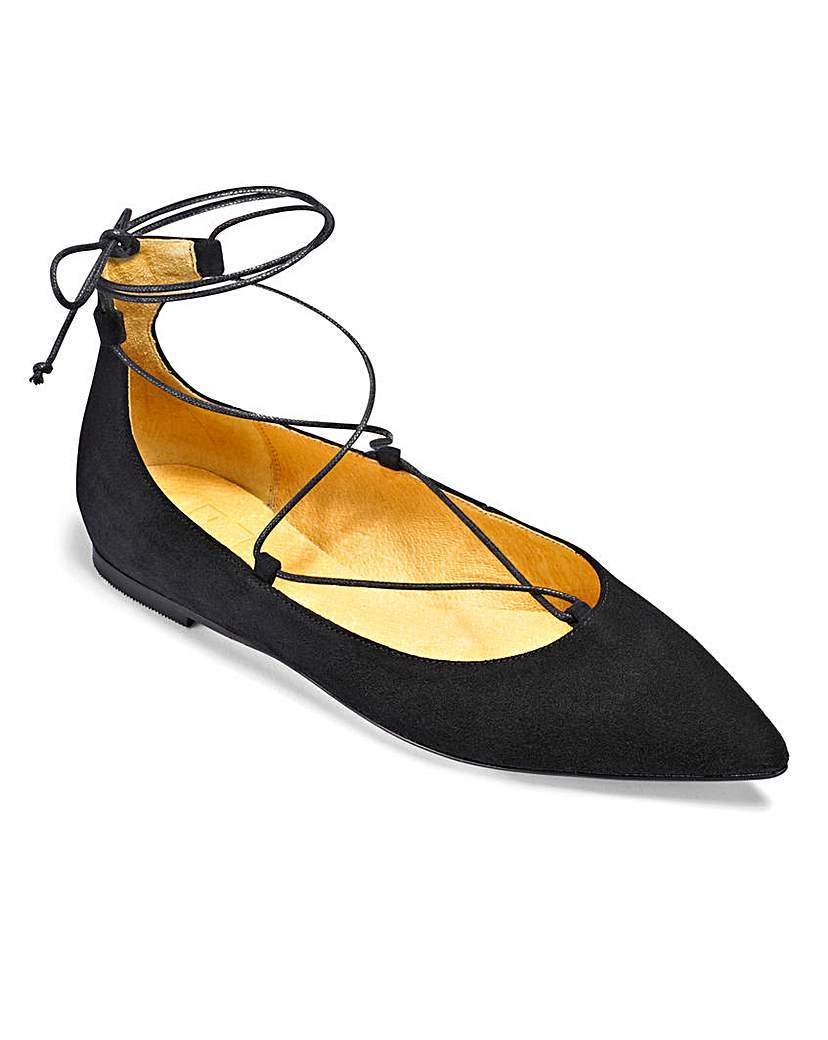 Sole Diva Lace Up Ballerinas E Fit - predominant colour: black; occasions: casual, creative work; material: suede; heel height: flat; ankle detail: ankle tie; toe: pointed toe; style: ballerinas / pumps; finish: plain; pattern: plain; season: a/w 2015