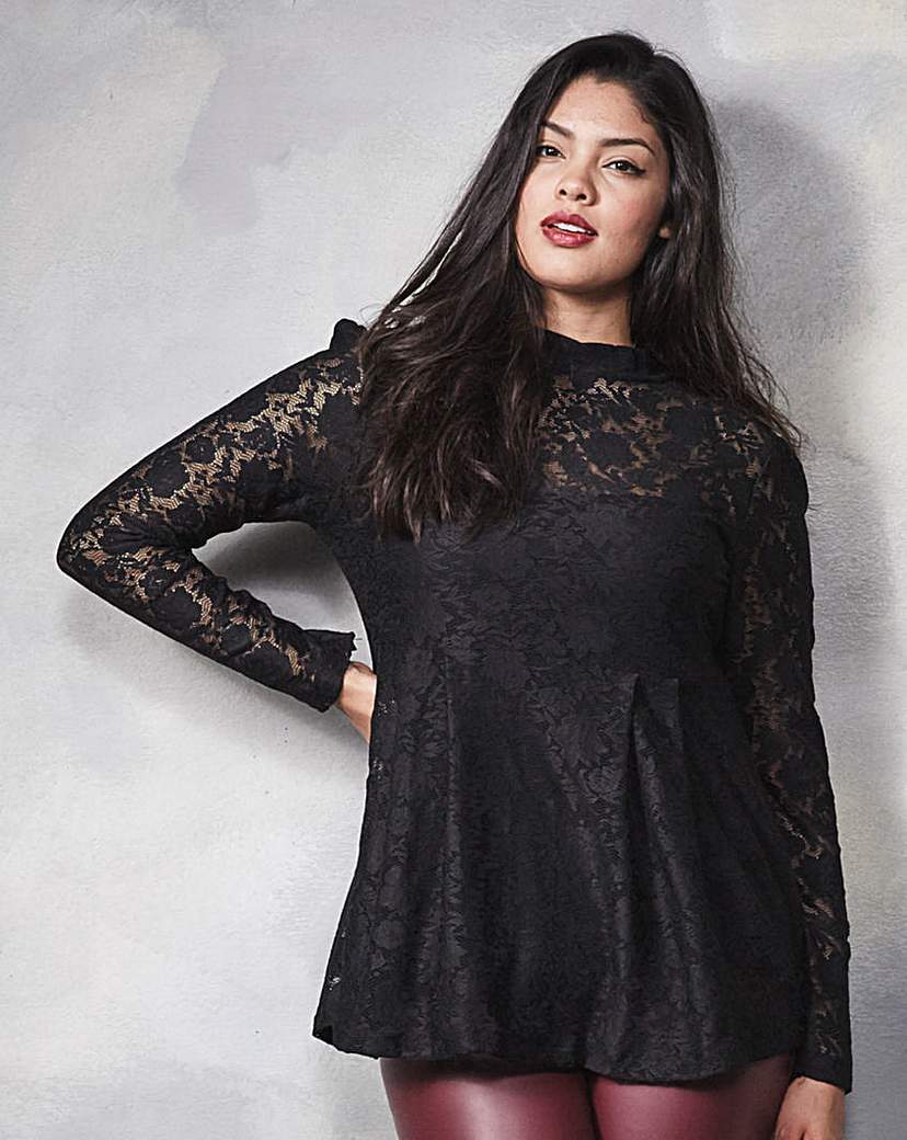 Lace Top - predominant colour: black; occasions: evening, occasion; length: standard; style: top; fibres: polyester/polyamide - stretch; fit: straight cut; neckline: crew; sleeve length: long sleeve; sleeve style: standard; texture group: lace; pattern type: fabric; pattern size: standard; pattern: patterned/print; season: a/w 2015