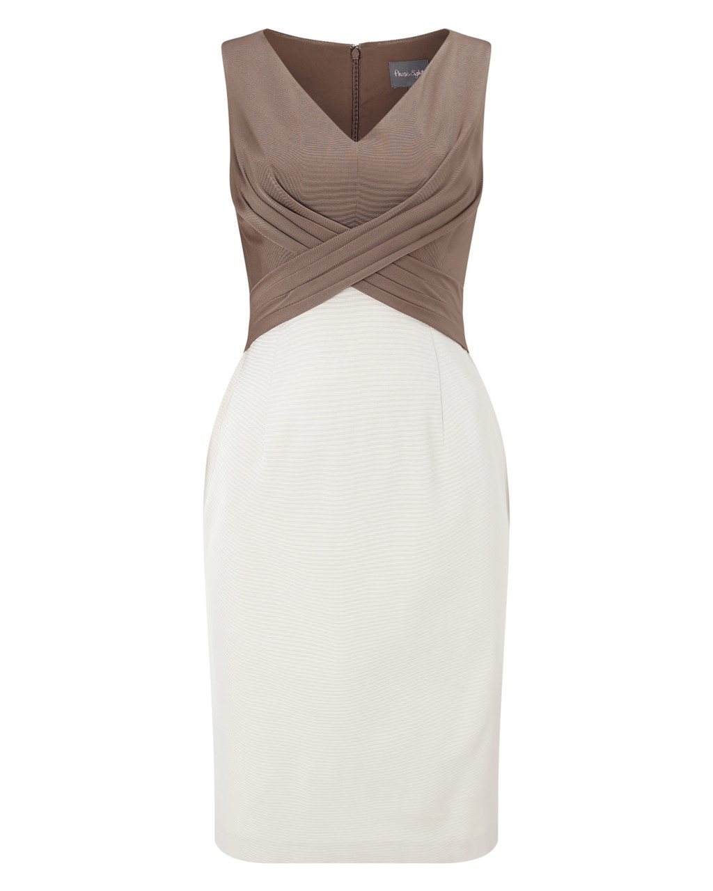 Hattie Dress - style: shift; neckline: v-neck; fit: tailored/fitted; sleeve style: sleeveless; secondary colour: white; predominant colour: taupe; occasions: evening; length: just above the knee; fibres: viscose/rayon - stretch; sleeve length: sleeveless; pattern type: fabric; pattern: colourblock; texture group: jersey - stretchy/drapey; multicoloured: multicoloured; season: a/w 2015