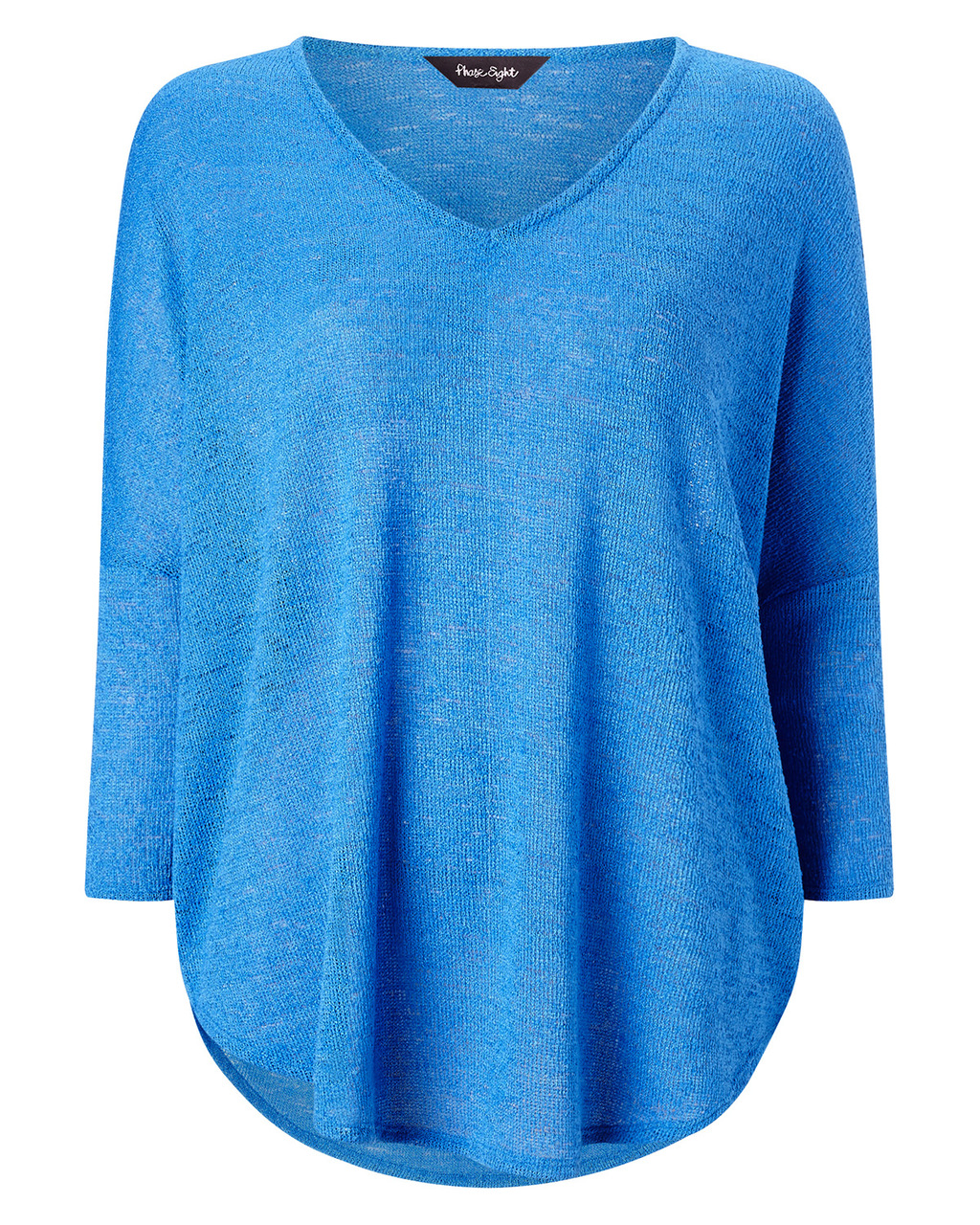 Philippa Top - neckline: low v-neck; pattern: plain; length: below the bottom; style: t-shirt; predominant colour: diva blue; occasions: casual; fibres: acrylic - 100%; fit: body skimming; sleeve length: 3/4 length; sleeve style: standard; pattern type: fabric; texture group: jersey - stretchy/drapey; season: a/w 2015