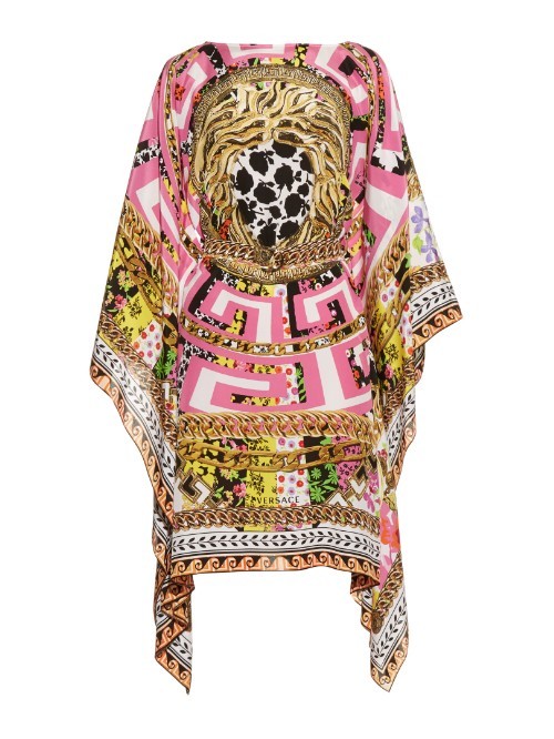 Psychedelic Print Silk Crepe Dress - style: tunic; length: mid thigh; neckline: slash/boat neckline; sleeve style: angel/waterfall; fit: loose; secondary colour: white; predominant colour: hot pink; occasions: evening; fibres: silk - 100%; sleeve length: long sleeve; pattern type: fabric; pattern size: big & busy; pattern: patterned/print; texture group: woven light midweight; multicoloured: multicoloured; season: a/w 2015
