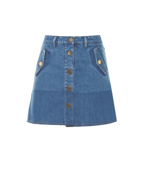 Button Down Denim Mini Skirt - length: mini; pattern: plain; fit: loose/voluminous; waist: mid/regular rise; predominant colour: denim; occasions: casual, creative work; style: a-line; fibres: cotton - stretch; texture group: denim; pattern type: fabric; season: a/w 2015