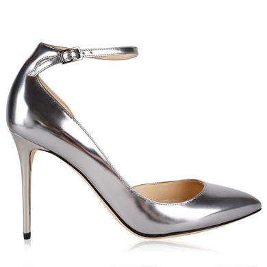 Lucy Heels - predominant colour: silver; occasions: evening, occasion; material: leather; heel height: high; ankle detail: ankle strap; heel: stiletto; toe: pointed toe; style: courts; finish: metallic; pattern: plain; season: a/w 2015