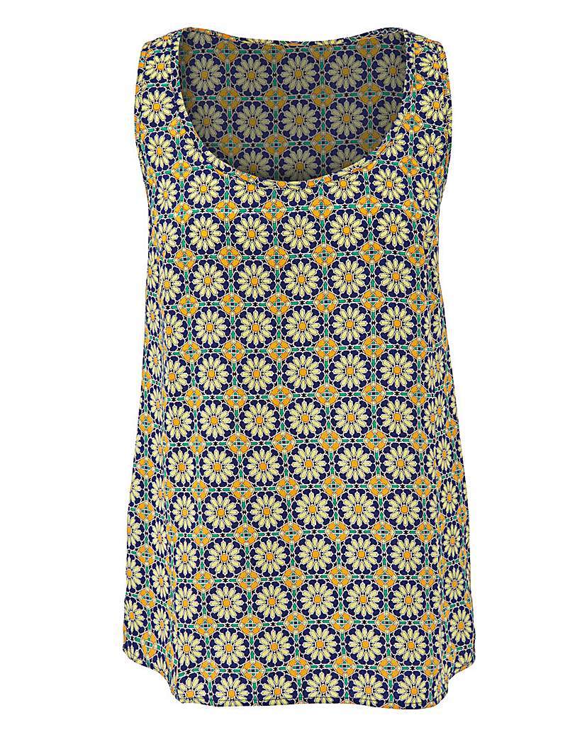 Yellow Print Woven Vest - sleeve style: standard vest straps/shoulder straps; style: vest top; secondary colour: navy; predominant colour: khaki; occasions: casual; length: standard; neckline: scoop; fibres: polyester/polyamide - 100%; fit: straight cut; sleeve length: sleeveless; pattern type: fabric; pattern size: standard; pattern: patterned/print; texture group: woven light midweight; season: a/w 2015