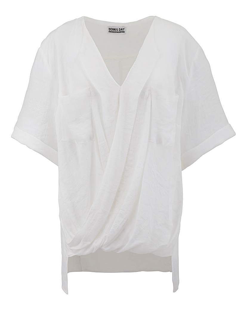 Short Sleeve Crinkle Wrap Blouse - neckline: v-neck; pattern: plain; style: wrap/faux wrap; predominant colour: white; occasions: casual; length: standard; fit: body skimming; sleeve length: short sleeve; sleeve style: standard; pattern type: fabric; texture group: other - light to midweight; fibres: viscose/rayon - mix; season: a/w 2015