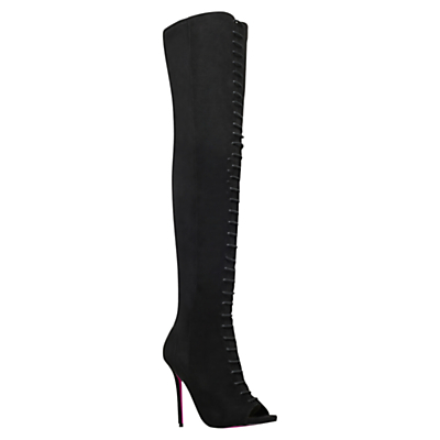 Glenda Lace Up Over The Knee Boots, Black - predominant colour: black; material: suede; heel height: high; heel: stiletto; toe: open toe/peeptoe; boot length: over the knee; style: standard; finish: plain; pattern: plain; occasions: creative work; season: a/w 2015