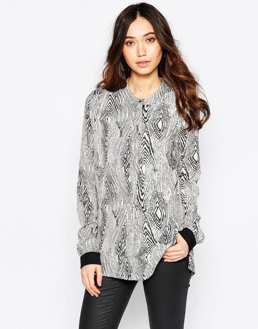 Birch Print Long Shirt Multi - neckline: shirt collar/peter pan/zip with opening; length: below the bottom; style: shirt; predominant colour: black; occasions: casual, creative work; fibres: viscose/rayon - 100%; fit: loose; sleeve length: long sleeve; sleeve style: standard; pattern type: fabric; pattern: patterned/print; texture group: other - light to midweight; pattern size: big & busy (top); multicoloured: multicoloured; season: a/w 2015