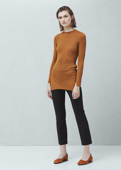 Ribbed Sweater - pattern: plain; length: below the bottom; style: standard; predominant colour: mustard; occasions: casual, creative work; fibres: cotton - mix; fit: slim fit; neckline: crew; sleeve length: long sleeve; sleeve style: standard; texture group: knits/crochet; pattern type: knitted - fine stitch; season: a/w 2015