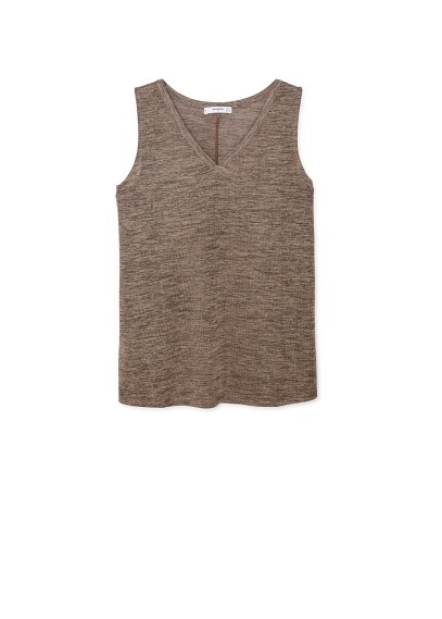 Flecked Knit Top - neckline: v-neck; sleeve style: sleeveless; style: vest top; predominant colour: taupe; occasions: casual; length: standard; fibres: polyester/polyamide - mix; fit: straight cut; sleeve length: sleeveless; texture group: knits/crochet; pattern type: knitted - fine stitch; pattern size: light/subtle; pattern: marl; season: a/w 2015