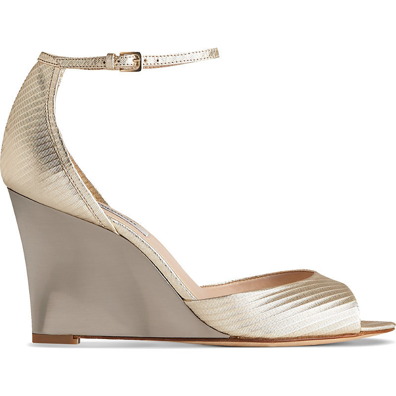 Coco Leather Wedge Sandals, Women's, Eur 38 / 5 Uk Women, Gol Soft Gold - predominant colour: gold; occasions: occasion; material: leather; heel height: high; ankle detail: ankle strap; heel: wedge; toe: open toe/peeptoe; style: standard; finish: metallic; pattern: plain; season: a/w 2015