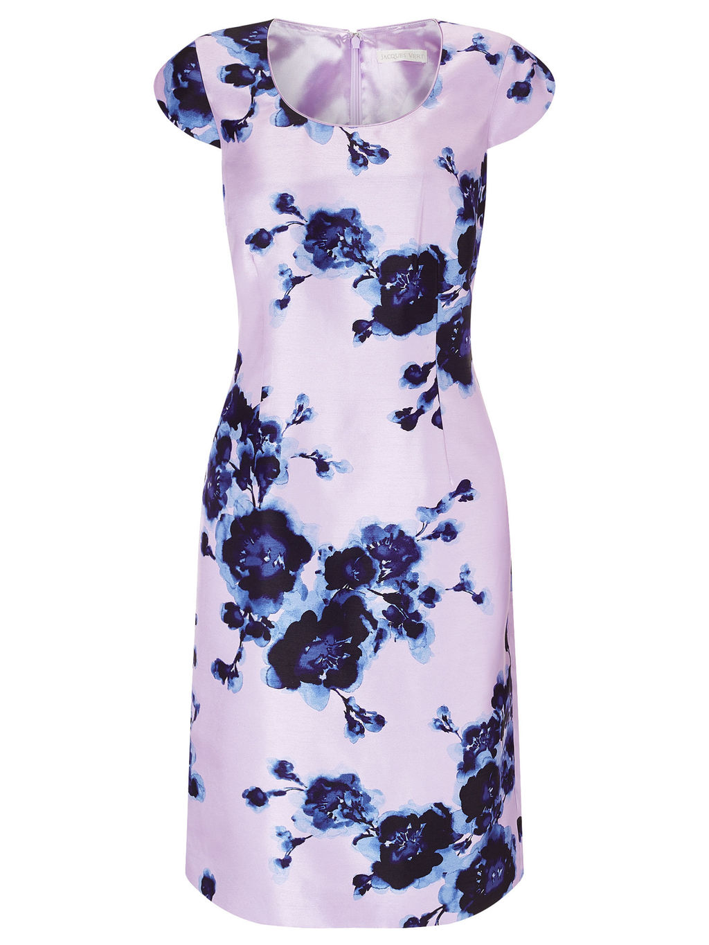 Watercolour Peony Print Dress, Purple/Multi - style: shift; neckline: round neck; sleeve style: capped; fit: tailored/fitted; secondary colour: lilac; predominant colour: royal blue; occasions: evening, occasion; length: just above the knee; fibres: polyester/polyamide - 100%; sleeve length: short sleeve; texture group: structured shiny - satin/tafetta/silk etc.; pattern type: fabric; pattern size: big & busy; pattern: florals; season: a/w 2015