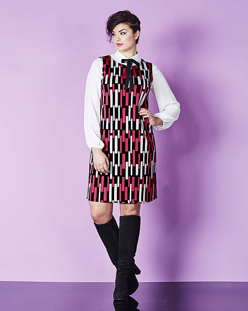 Heavy Weight Shift Dress - style: shift; sleeve style: sleeveless; predominant colour: hot pink; secondary colour: true red; length: just above the knee; fit: body skimming; fibres: polyester/polyamide - stretch; neckline: crew; sleeve length: sleeveless; pattern type: fabric; pattern size: standard; pattern: patterned/print; texture group: other - light to midweight; occasions: creative work; multicoloured: multicoloured; season: a/w 2015