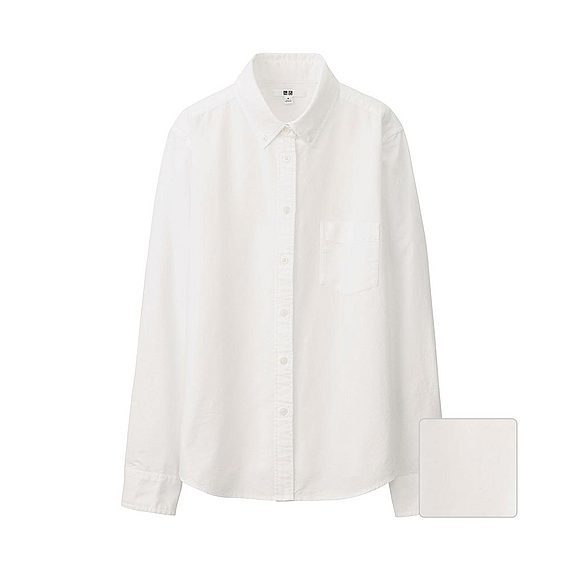 Women Oxford Long Sleeve Shirt White - neckline: shirt collar/peter pan/zip with opening; pattern: plain; style: shirt; predominant colour: white; occasions: casual, creative work; length: standard; fibres: cotton - 100%; fit: straight cut; sleeve length: long sleeve; sleeve style: standard; texture group: cotton feel fabrics; pattern type: fabric; season: a/w 2015