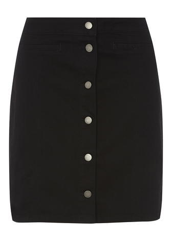 Womens **Tall Black Button Mini Skirt Black - length: mid thigh; pattern: plain; fit: body skimming; waist: mid/regular rise; predominant colour: black; occasions: casual; style: mini skirt; fibres: cotton - mix; texture group: denim; pattern type: fabric; season: a/w 2015