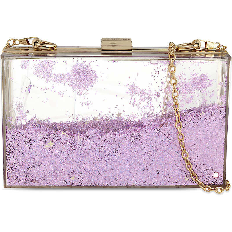 Liquid Glitter Shoulder Clutch, Women's, Pink - predominant colour: lilac; secondary colour: gold; occasions: evening, occasion; type of pattern: standard; style: clutch; length: hand carry; size: standard; material: plastic/rubber; pattern: two-tone; finish: metallic; embellishment: chain/metal; season: a/w 2015
