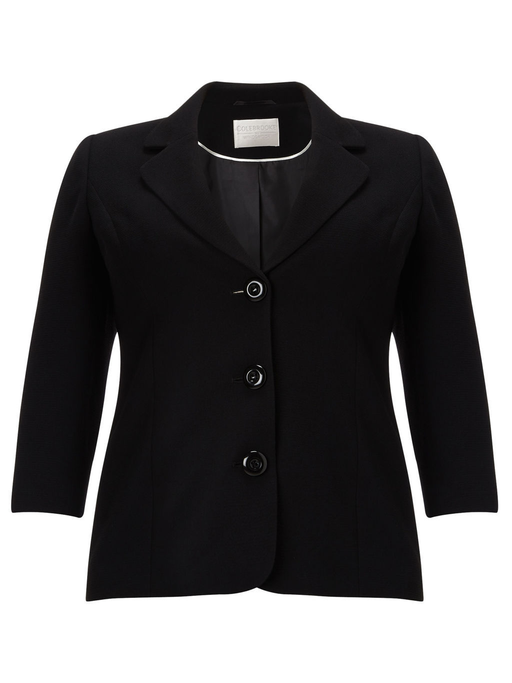 Textured Jacket, Black - pattern: plain; style: single breasted blazer; fit: slim fit; collar: standard lapel/rever collar; predominant colour: black; occasions: work; length: standard; fibres: polyester/polyamide - 100%; sleeve length: 3/4 length; sleeve style: standard; collar break: medium; pattern type: fabric; texture group: woven light midweight; season: a/w 2015