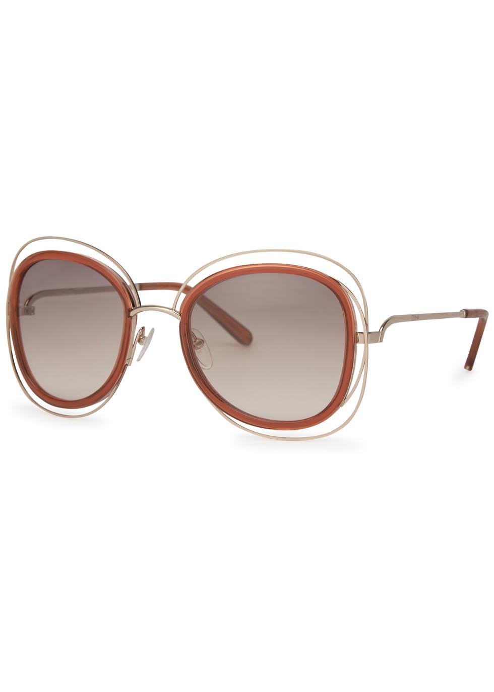 Â Carlina Gold Tone Oversized Sunglasses - secondary colour: gold; occasions: casual, holiday; style: round; size: large; material: plastic/rubber; finish: plain; pattern: colourblock; predominant colour: clear; season: a/w 2015; wardrobe: highlight
